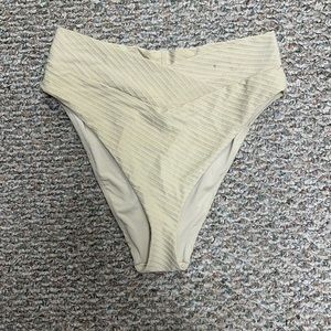 Aerie Jacquard Crossover High Cut Cheeky Bikini Bottoms - Soft Oat - Size XL